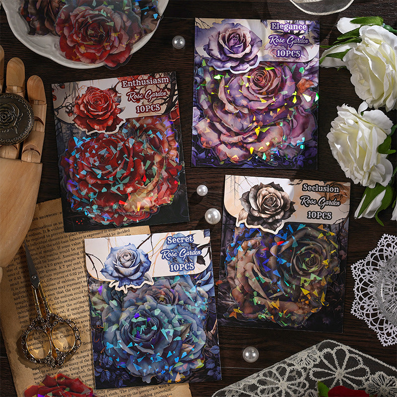 Dark Night Rose PET Stickers - Laser Shell Light Design - ViktaShop