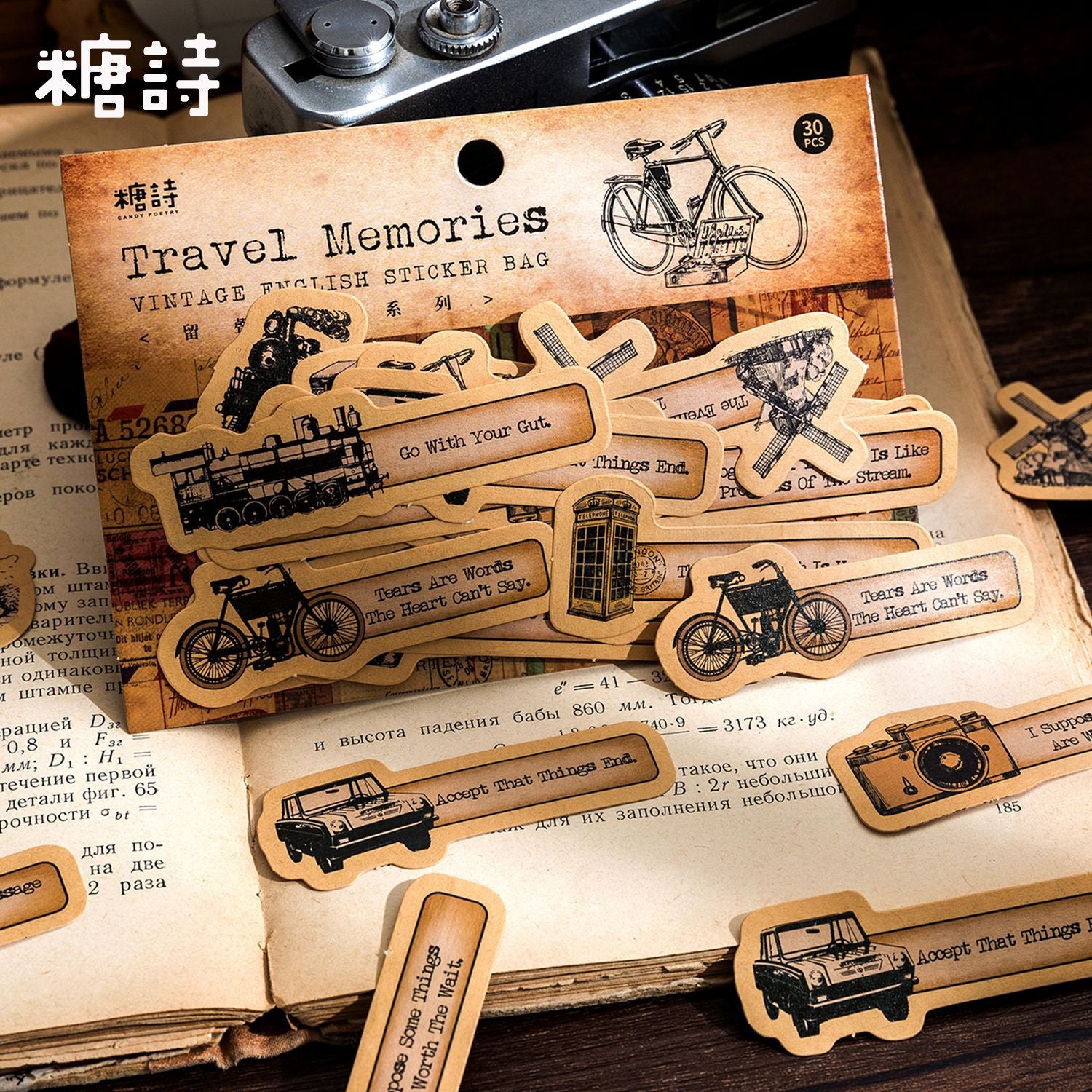 Retro English Sticker Pack - Time Series, 6 Options - ViktaShop