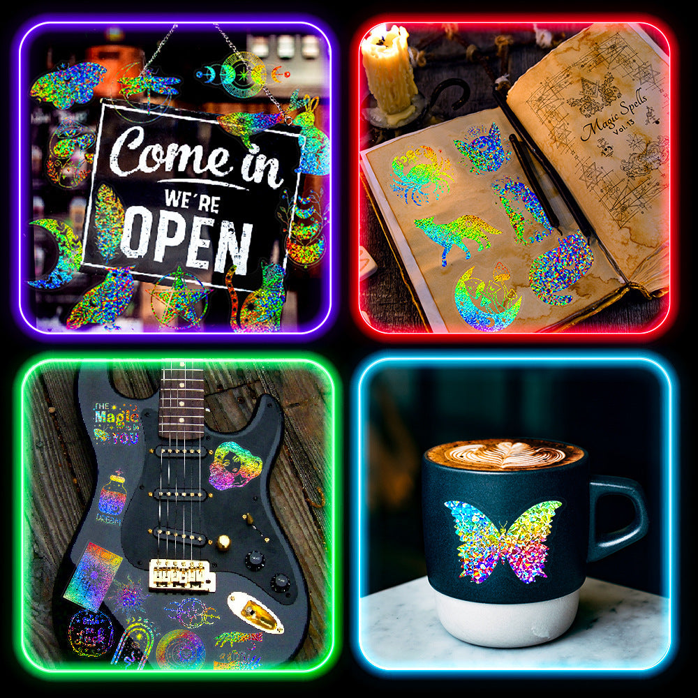 Retro Laser PET Stickers – Transparent Holographic, 100 Pcs - ViktaShop