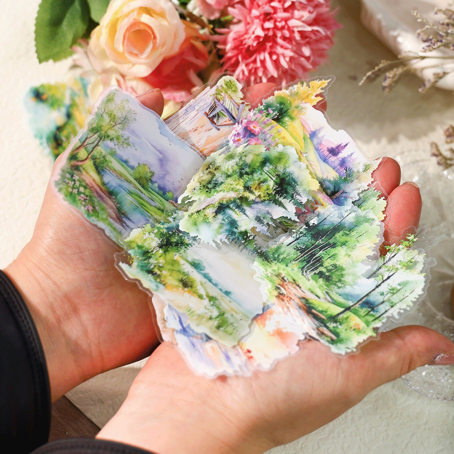 Ancient Forest PET Sticker Pack - Travel Scenery Series, Beach Sunset, 20 Pcs - ViktaShop