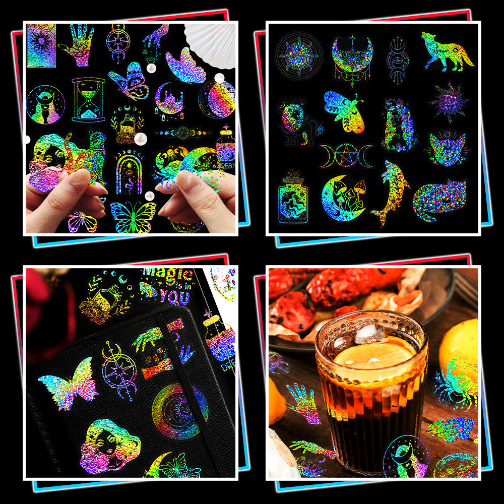 Retro Laser PET Stickers – Transparent Holographic, 100 Pcs - ViktaShop