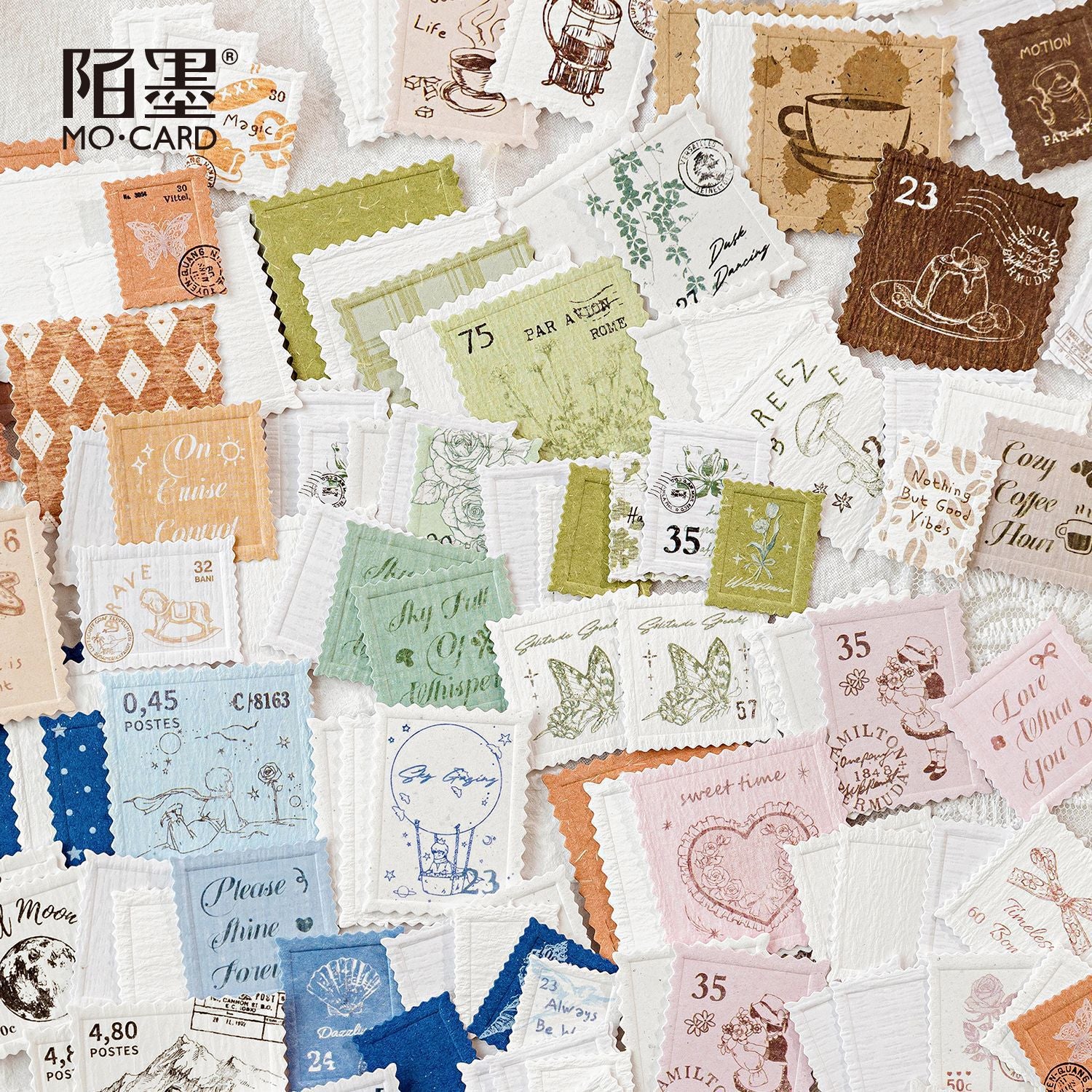Vintage Postage Stamp Stickers – Floral, 20 pcs - ViktaShop