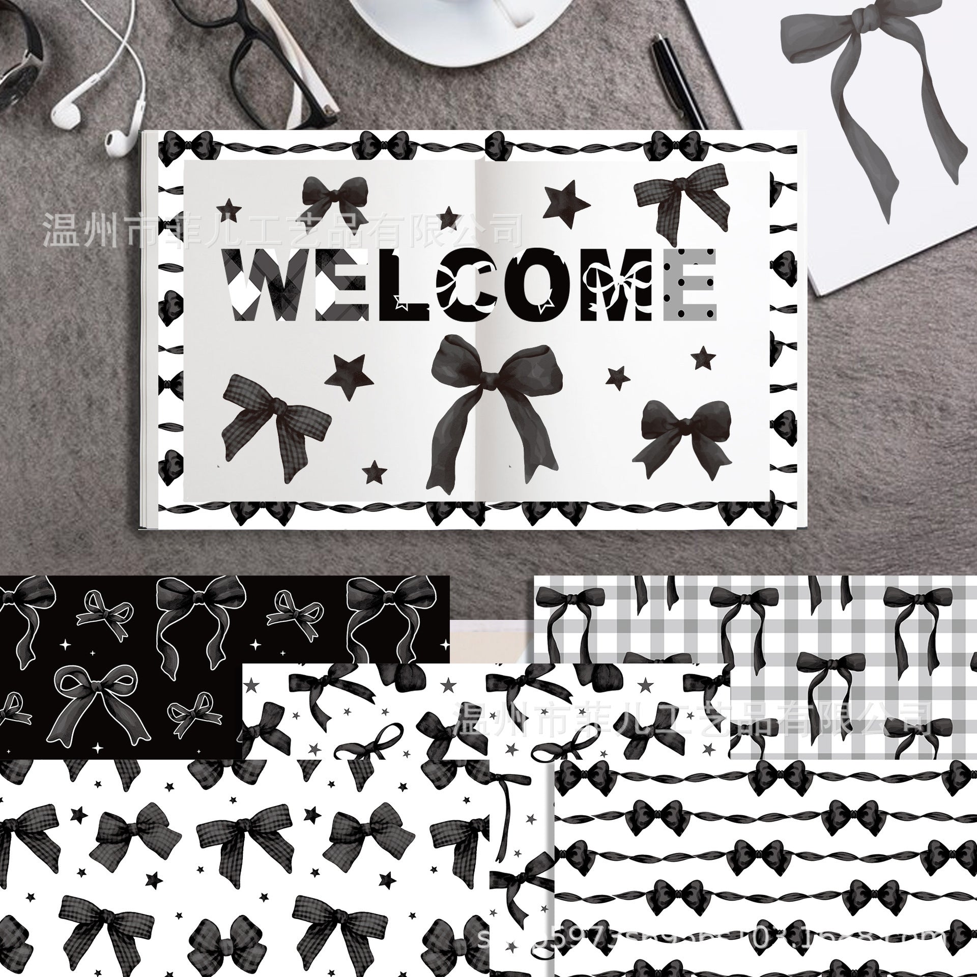 Black Bow Background Paper - Dark Princess Style, 24 Sheets - ViktaShop