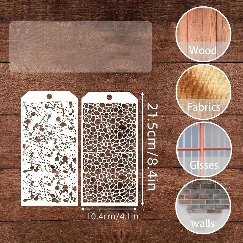 PET Hollow Painting Stencil Set – Texture Theme Templates, 8 Pcs - ViktaShop