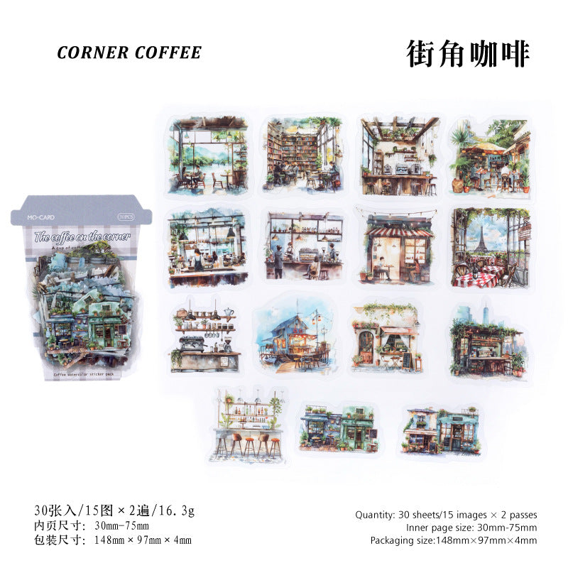 A Cup of Coffee Time Series PET White Ink Sticker Pack, 30 Pcs - ViktaShop