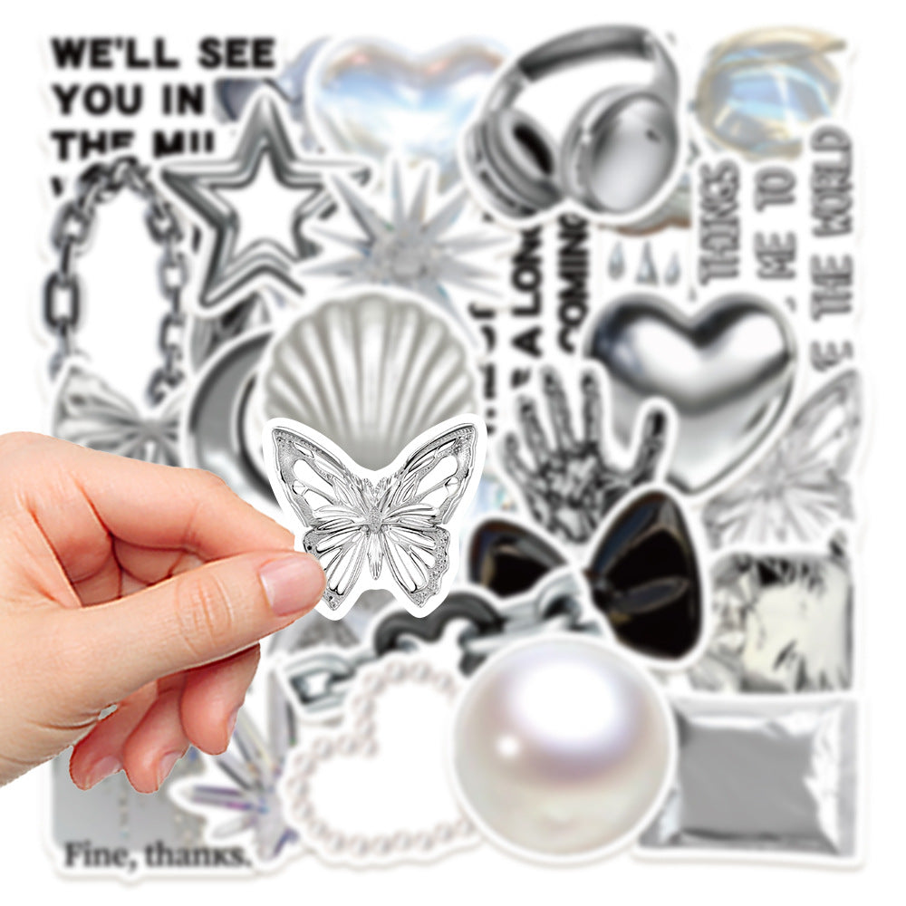 Silver Mood Stickers – Decorative Stickers, 30 Pcs - ViktaShop