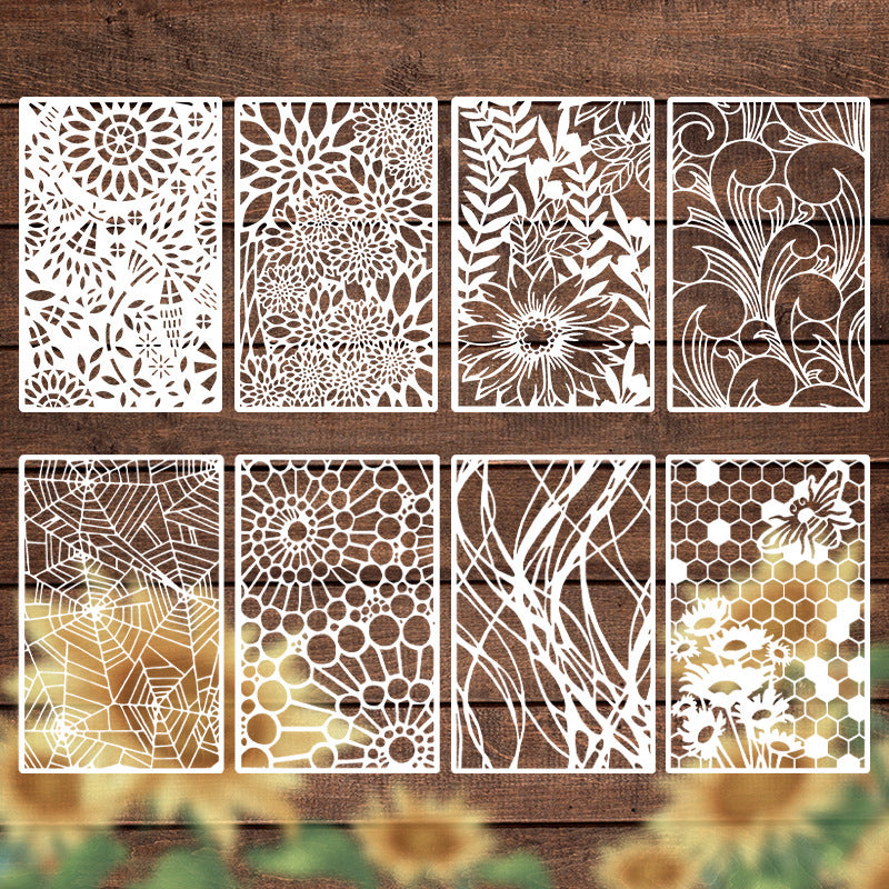 Flower Texture Painting Stencil Set – DIY Art Hollow Templates, 8 Pcs - ViktaShop