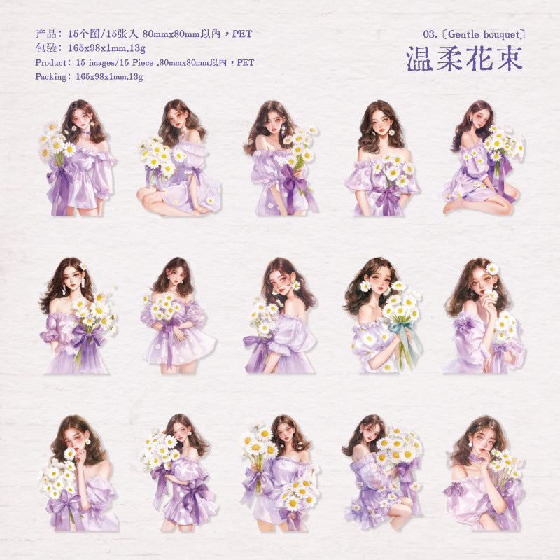 Series PET Material Sticker Pack – Daisy Story, 15 Sheets - ViktaShop