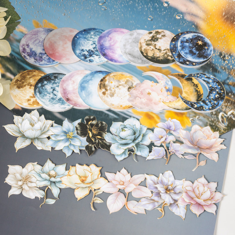 Hard Card Flower Stickers – Moon Flower Series, 6 Options - ViktaShop