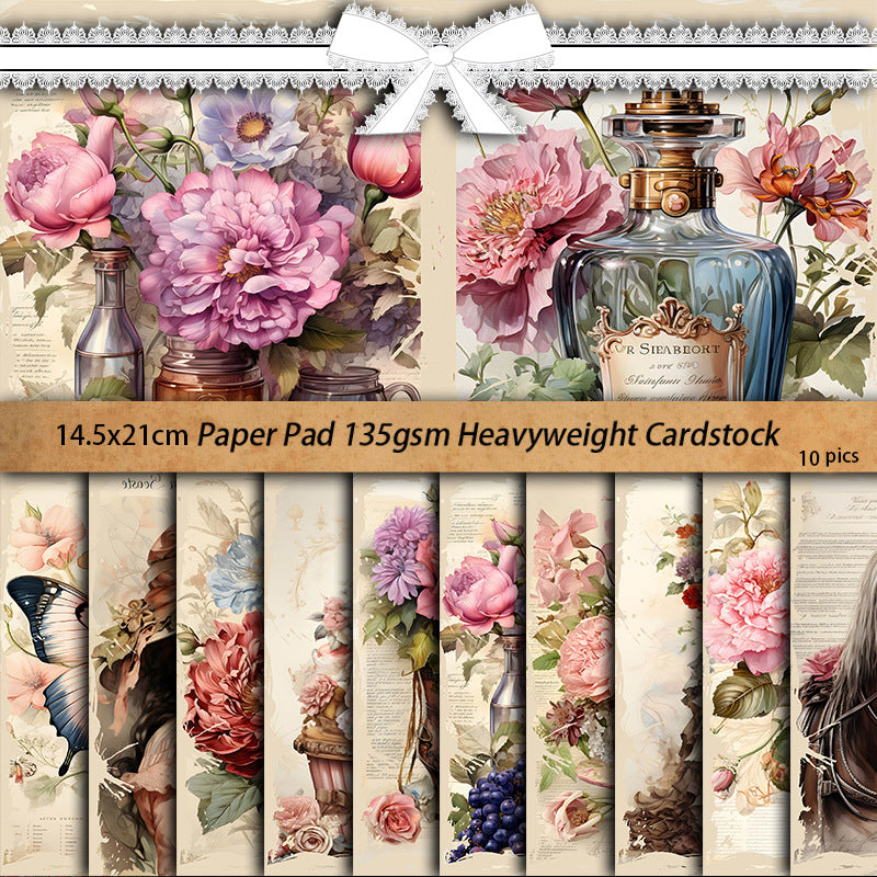 Peacock Beauty Butterfly Flower Pattern Paper - Retro Style, 10 Sheets - ViktaShop