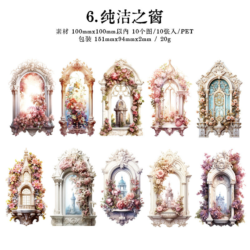 Gorgeous Flower Window Series – Retro Flower Window Theme Stickers, 10 Pcs - ViktaShop