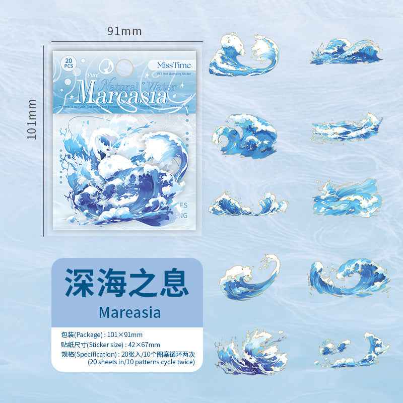 Natural Water Series PET Stickers - 20 Pcs