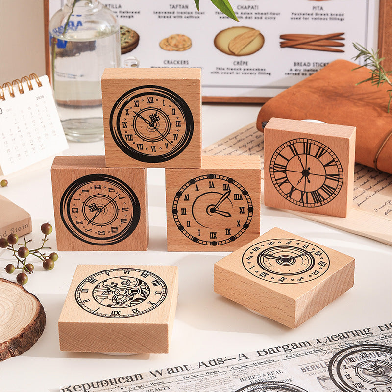 Wooden Stamp – Retro Clock Design, Beech Wood, 6 Options - ViktaShop