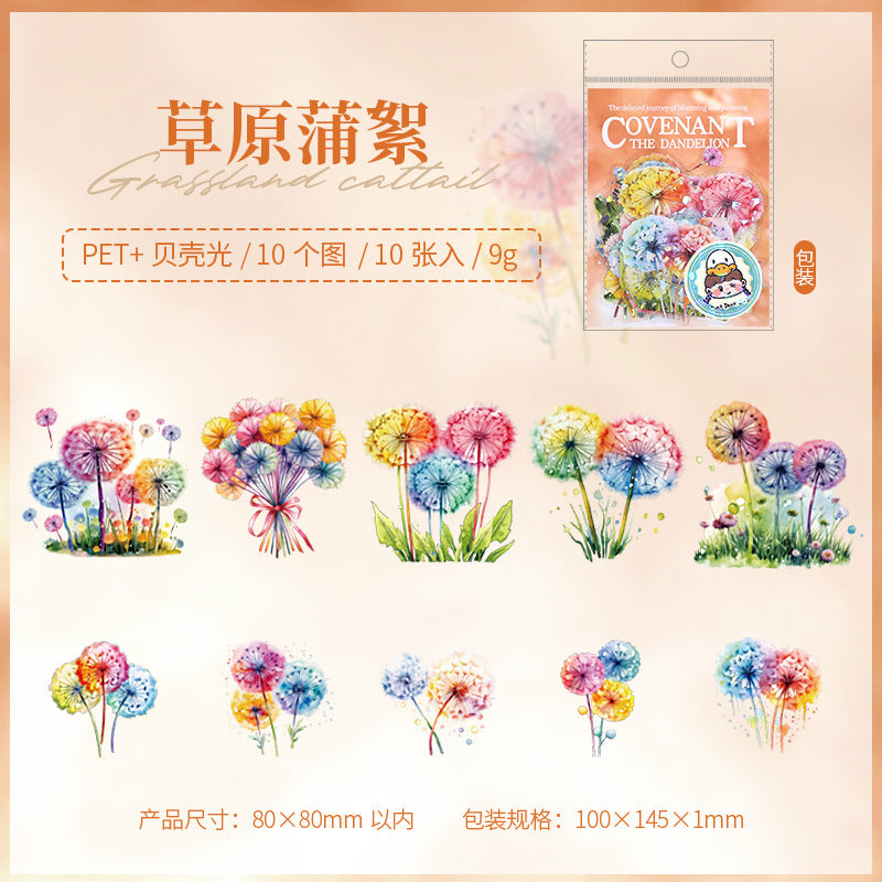 Dandelion Theme PET Sticker Pack, 10 Pcs - ViktaShop