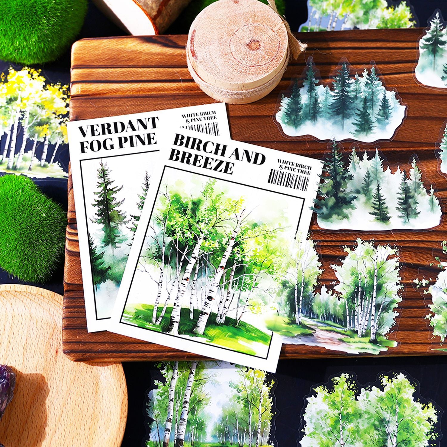 Mountain Forest Theme PET Sticker Pack, Birch & Pine Series, 20 Pcs - ViktaShop