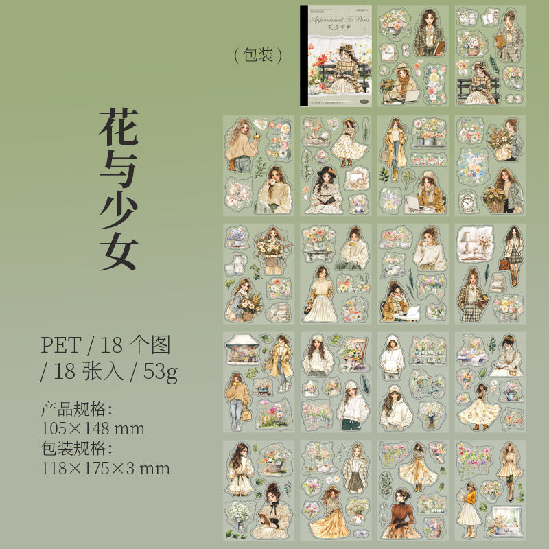 PET Stickers – Paris Series Retro Floral Decorative Stickers, 6 Options - ViktaShop