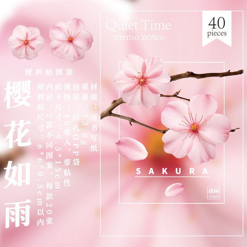 Language Leisure Post-it Notes Quiet Time Series Flower Stickers, 40 Pcs - ViktaShop