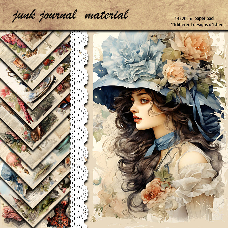 European Castle Carriage Material Paper - Retro Collage Series, 11 Sheets - ViktaShop