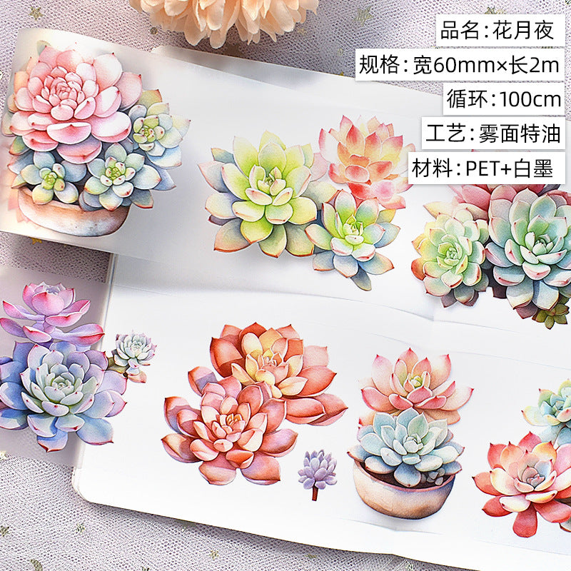 Modern Floral PET Tape - Decorative Flower Sticker Roll, 2m - ViktaShop