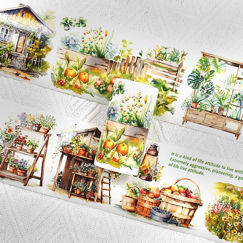 Cartoon Cute House Building Landscape Tape – Sticker Collage, 2m - ViktaShop