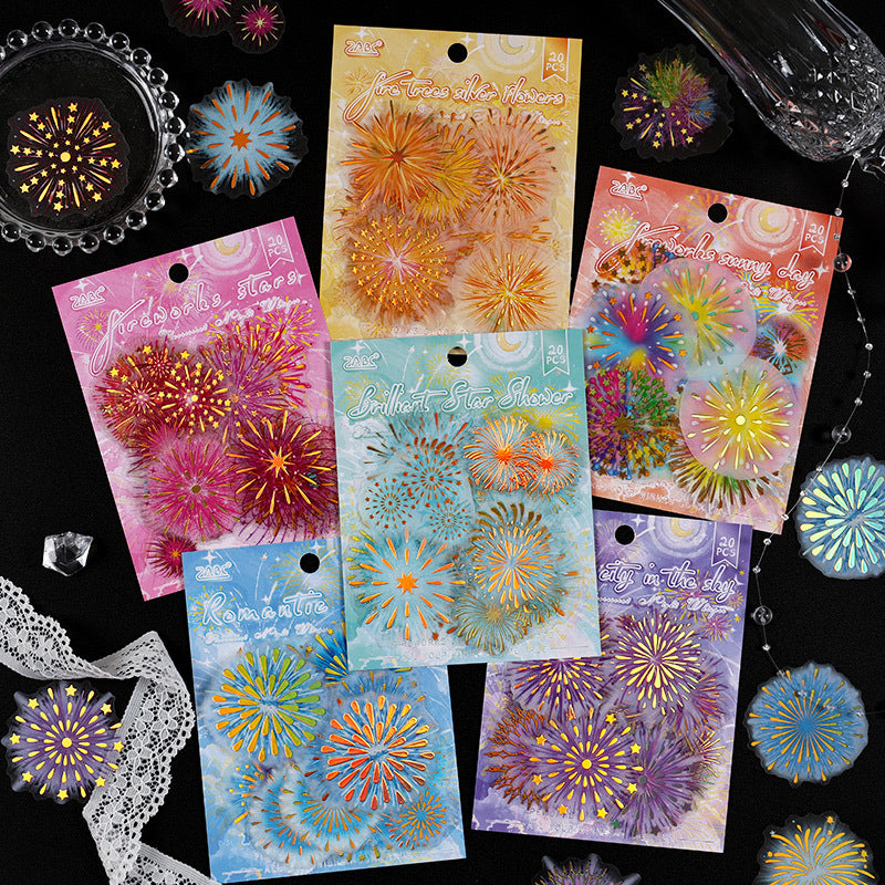 Fluorescent Night Language Stickers - Fireworks & Stars, 6 Pcs - ViktaShop