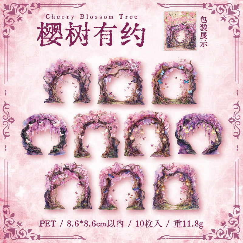 Leaf of the Court Series Plant & Bridge Collage PET Stickers, 4 Options - ViktaShop