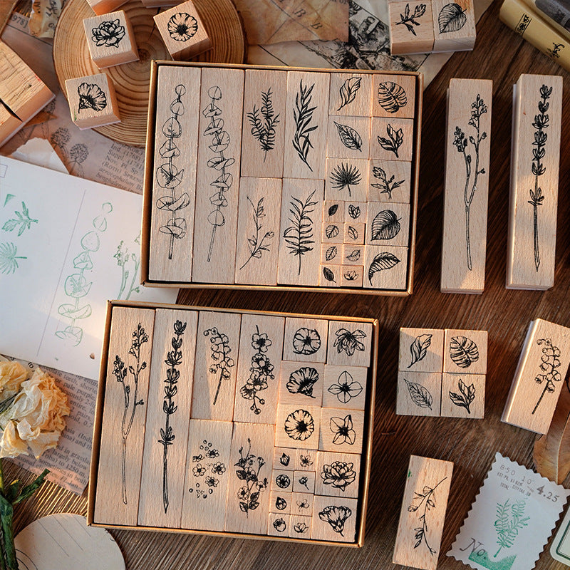 Lush Leaves Wooden Stamp – Lotus & Plant Design, 2 Options - ViktaShop