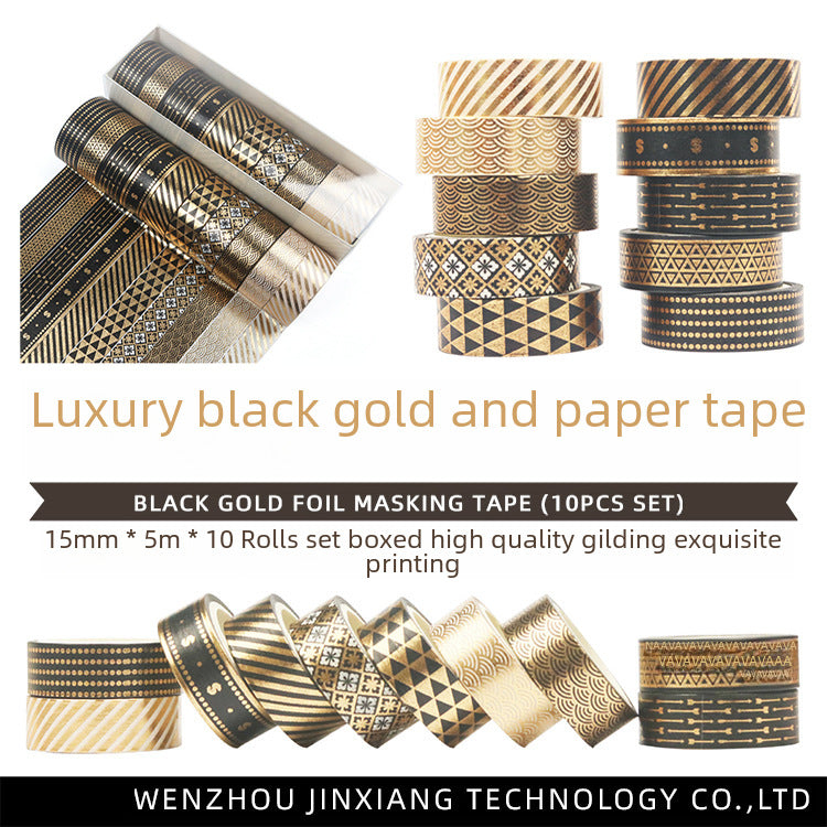 Black Bronzing Paper Tape Set – 10 Rolls Black & Gold - ViktaShop
