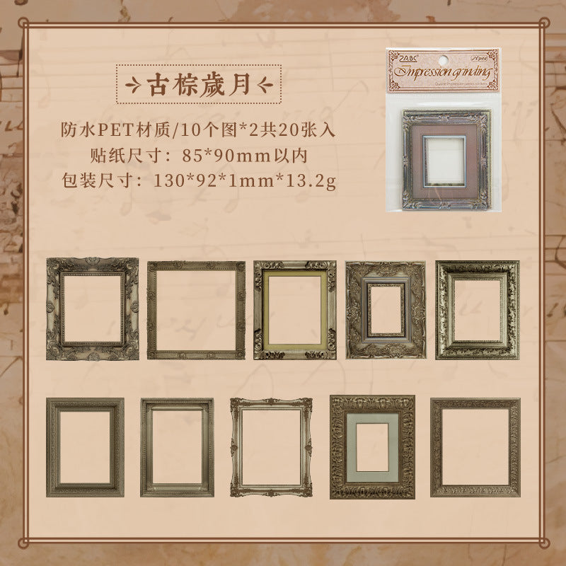Antique Impression PET Stickers – Retro Frame & Border Design, 6 Options - ViktaShop