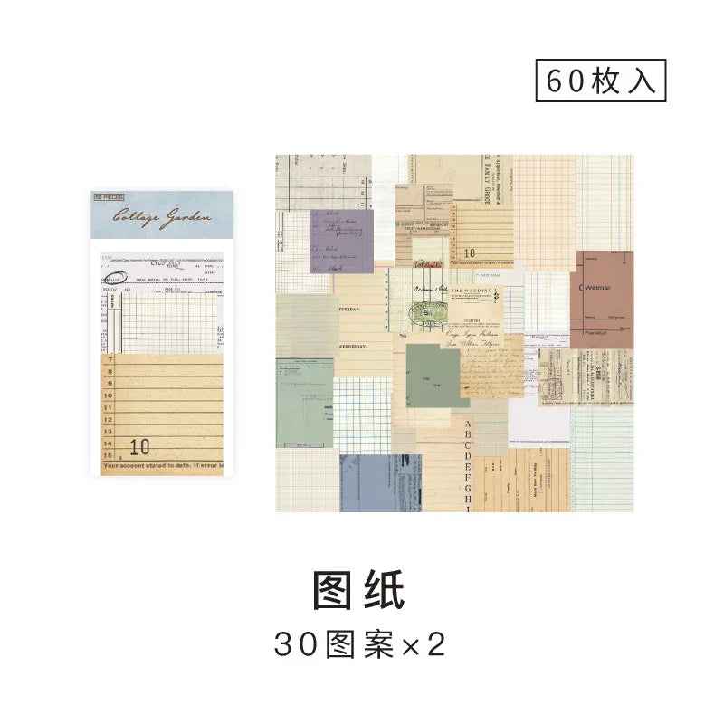 Village Garden Series Decorative Paper for Scrapbooking, 60 Pcs