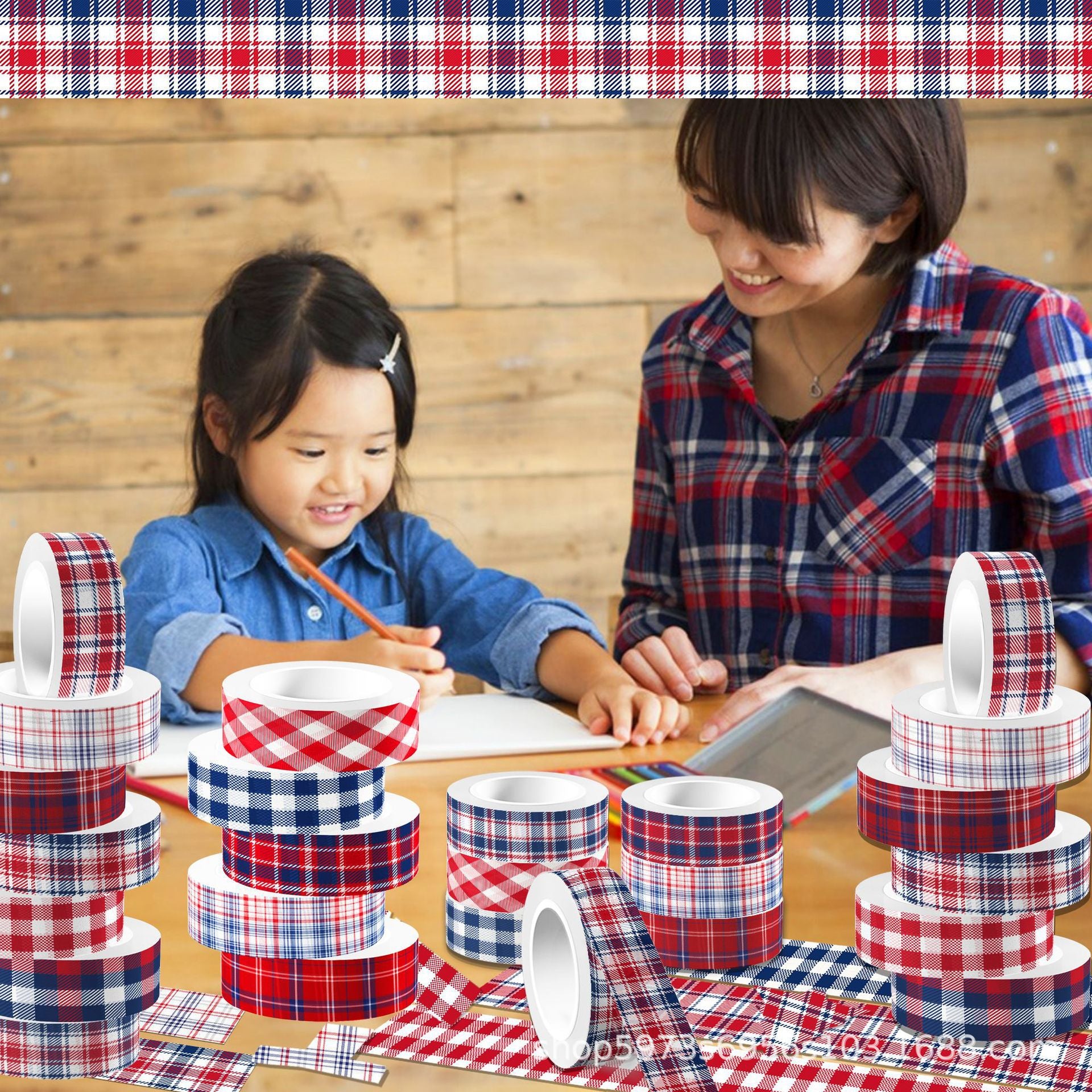 Plaid American Independence Day Washi Tape – Transparent Roll, 5m - ViktaShop