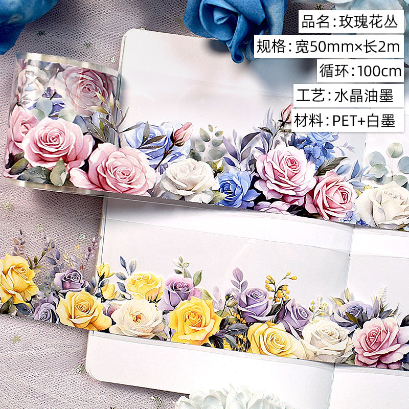 Modern Floral PET Tape - Decorative Flower Sticker Roll, 2m - ViktaShop