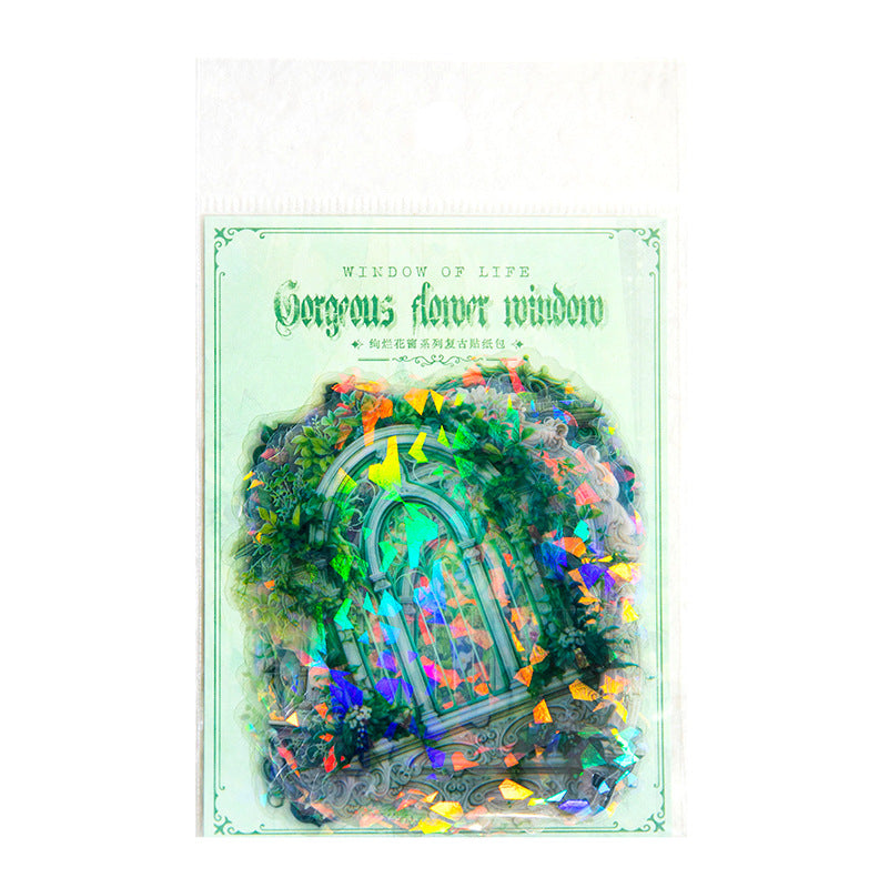 Gorgeous Flower Window Series – Retro Flower Window Theme Stickers, 10 Pcs - ViktaShop