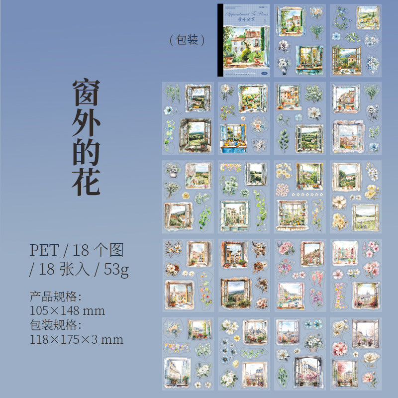 PET Stickers – Paris Series Retro Floral Decorative Stickers, 6 Options - ViktaShop