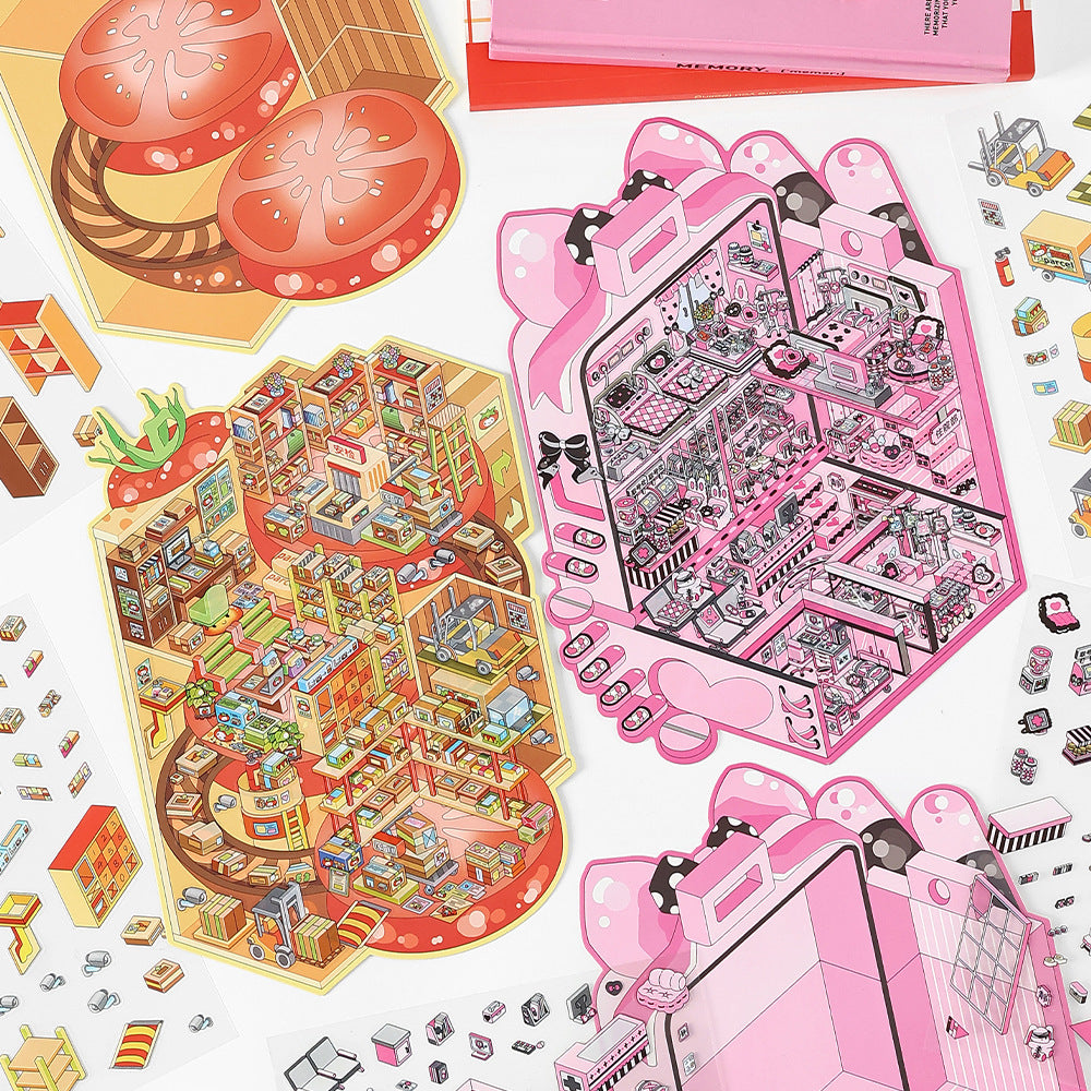 PET Large 3D House Stickers, 4 Options - ViktaShop