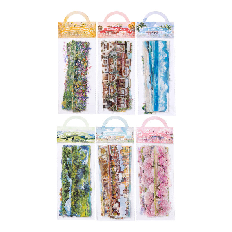 Sugar Poem PET White Ink Strip Sticker Pack - Nature Scenery Series, 10 Pcs - ViktaShop