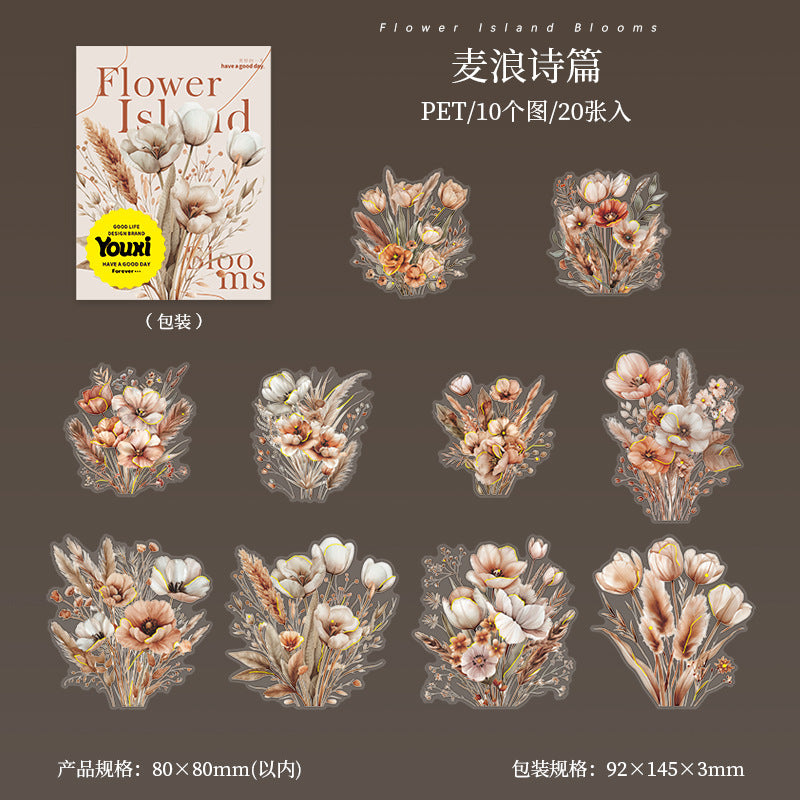 Blooming Series Stickers - Flower Theme, 20 Pcs - ViktaShop
