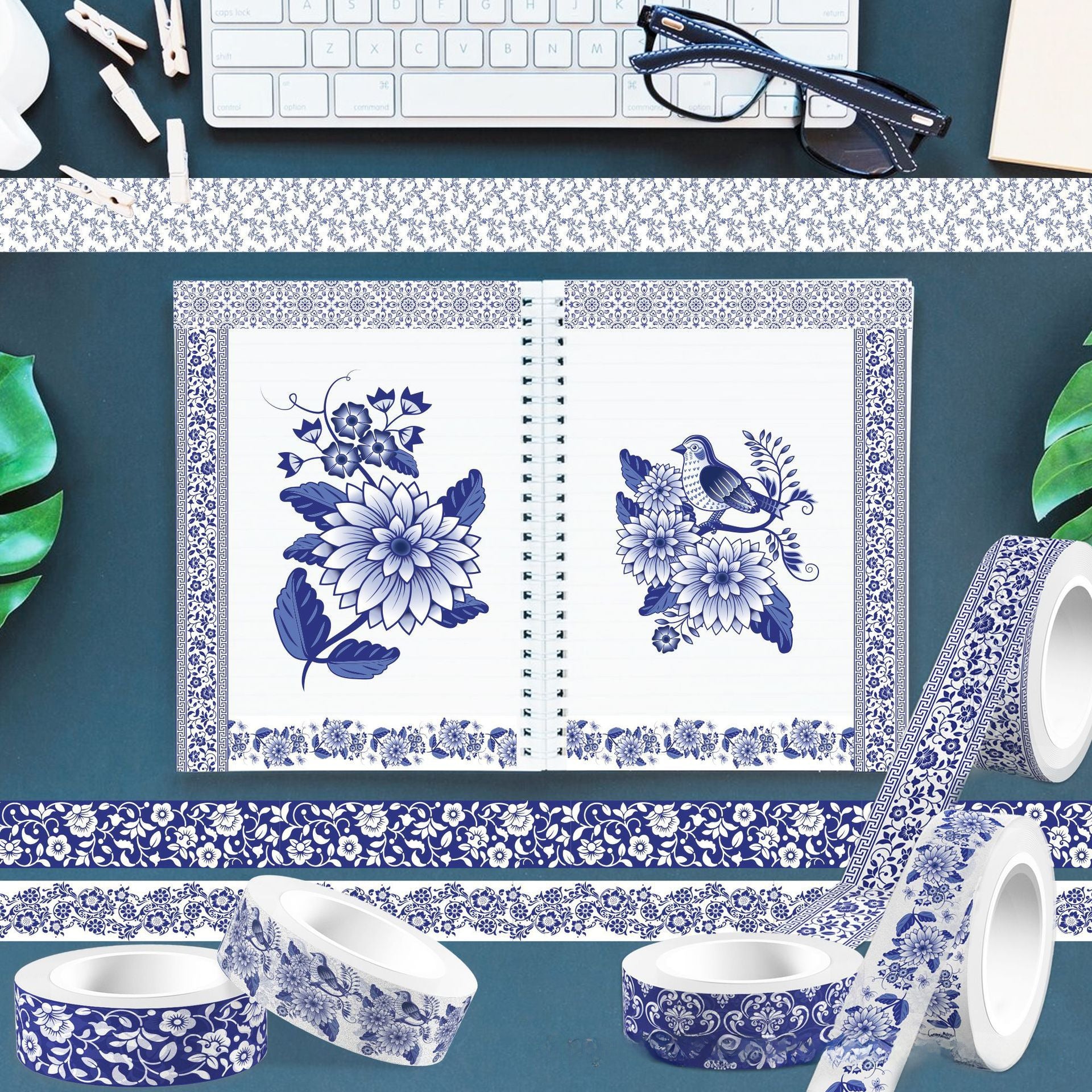 Blue and White Porcelain Chinoiserie Washi Tape - ViktaShop