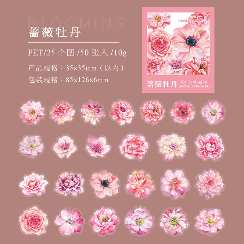 Flowers Bloom Like a Dream Series – PET Stickers, 6 Options - ViktaShop