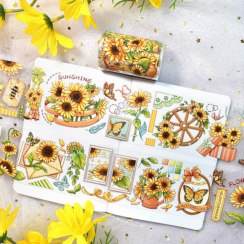 Modern Floral PET Tape - Decorative Flower Sticker Roll, 2m - ViktaShop
