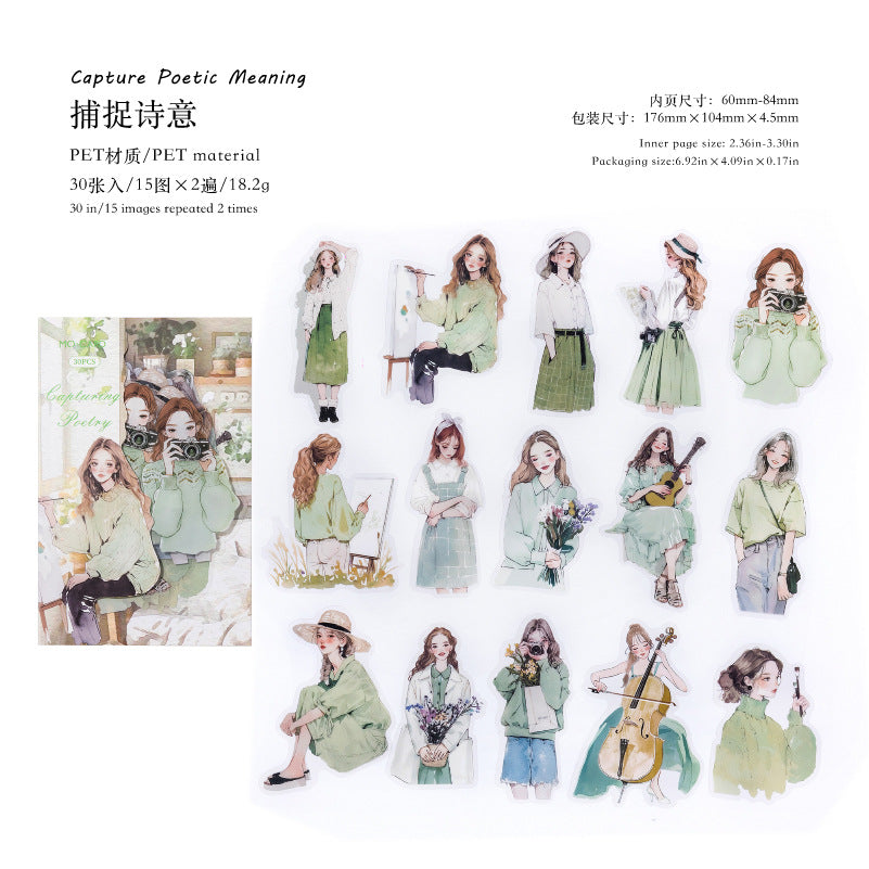 Urban Women's Life Map Series Retro Character PET Sticker Pack, 6 Options - ViktaShop