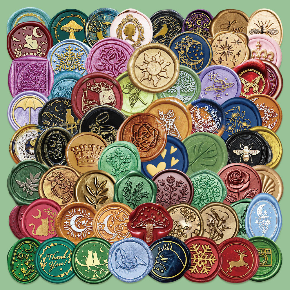 Wax Seal Stickers – Vintage Style, 64 Pcs - ViktaShop