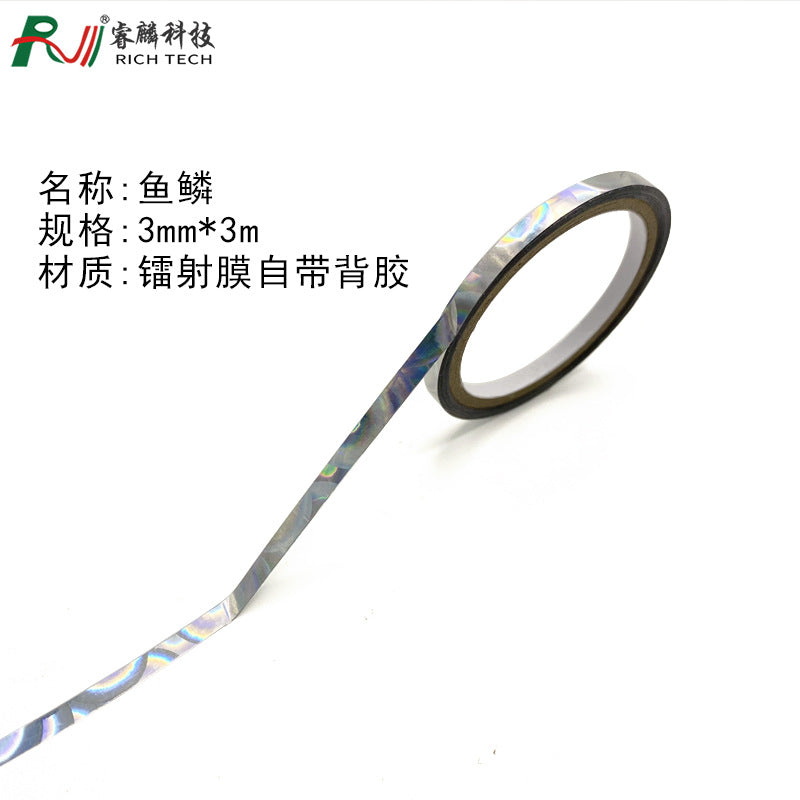 Cinta reflectante láser plateada brillante para bricolaje, decoración de bodas, caja de regalo, embalaje, cinta de película láser con borde acrílico