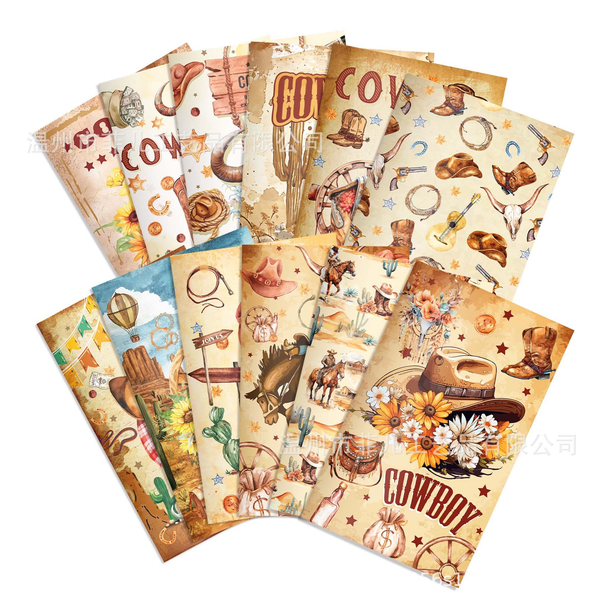 Watercolor Western Cowboy Pocket Notepad - Boots & Car Theme, 12 Pcs - ViktaShop