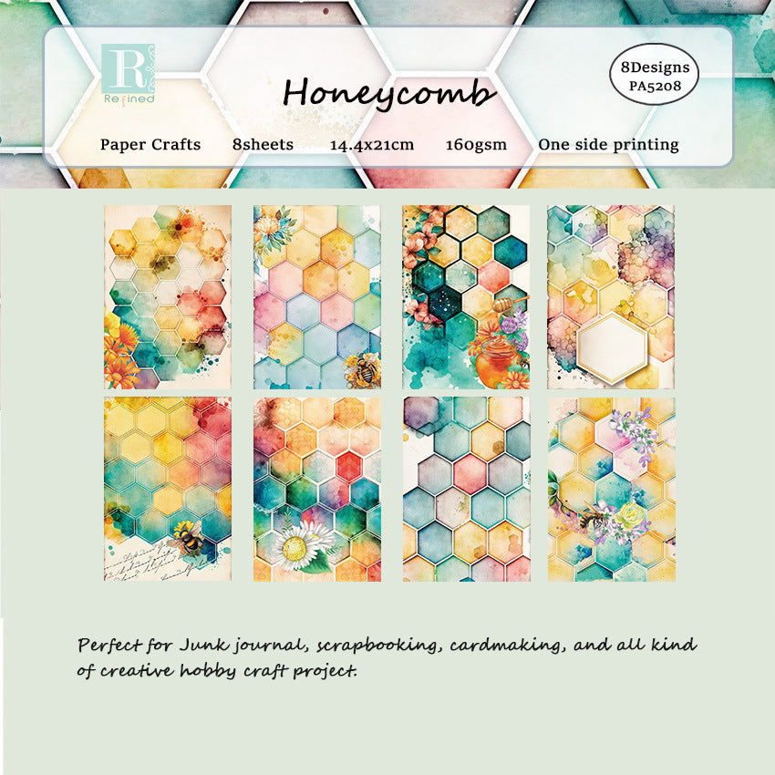 Honeycomb A5 Pattern Background Paper - 8 Sheets - ViktaShop