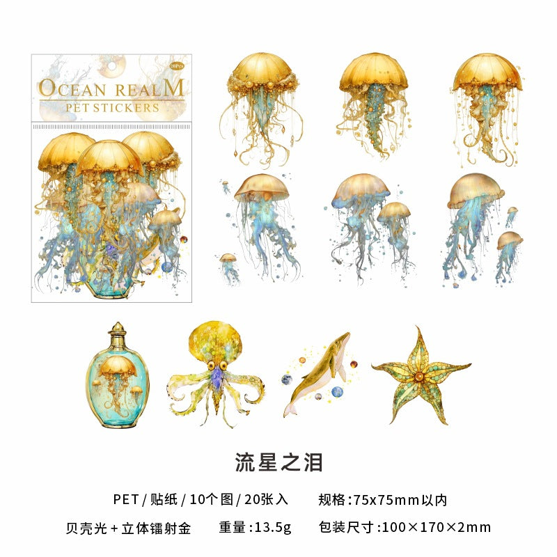 Ocean Land Series PET Stickers - Gilding Shell, Light Jellyfish, 20 Pcs - ViktaShop