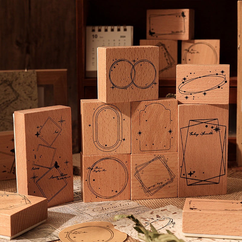 Retro Wooden Seal Set - Ink Mark & Decorative Borders, 2 Options - ViktaShop