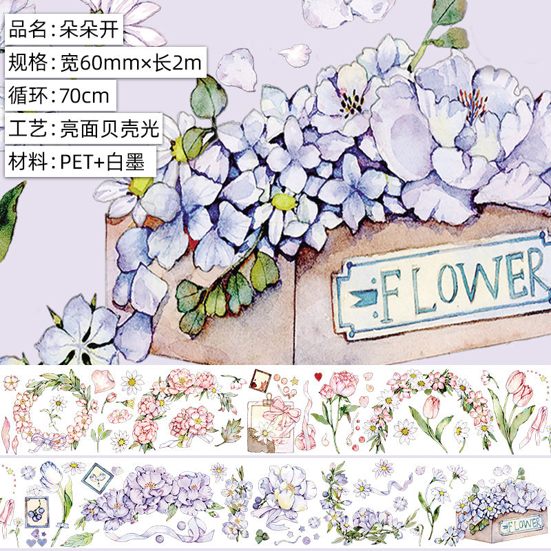 Floral PET Tape - Decorative Oil Paper DIY Stickers, 2m - ViktaShop