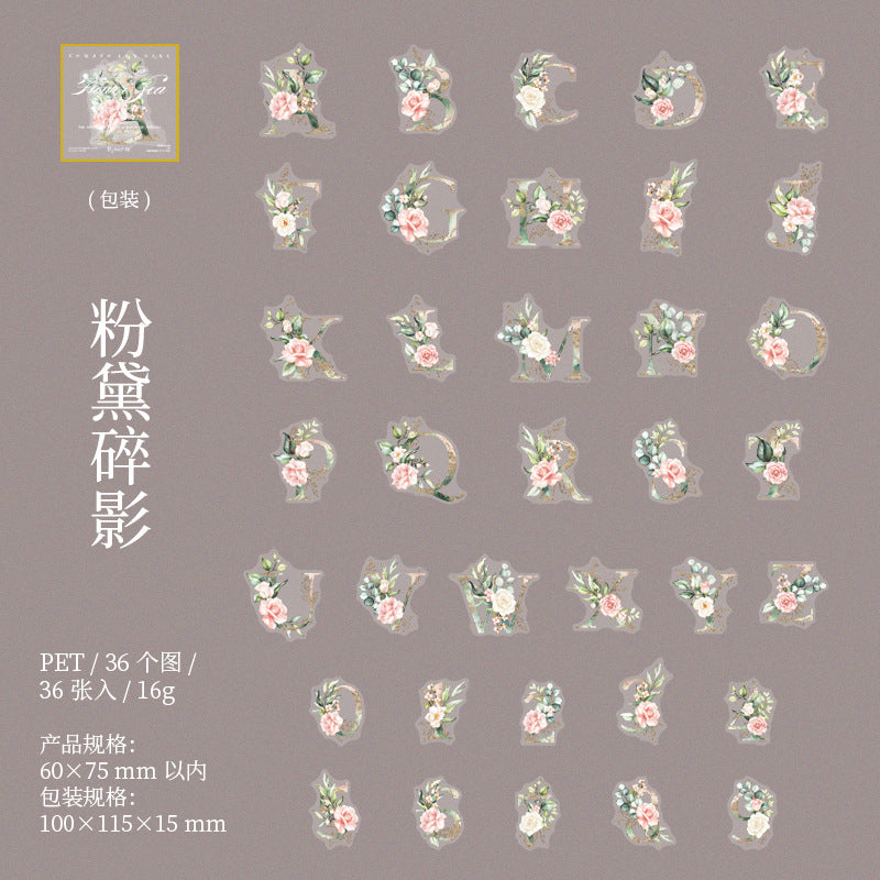 PET Sticker Set - Flower Flowing Light Series, 36 Sheets - ViktaShop