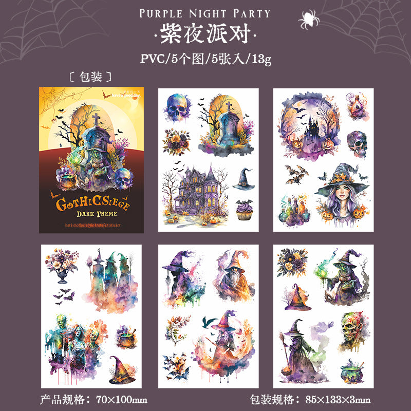 Dark Gothic Wind Transfer Sticker – Gothic Besieged City Series, 5 Pcs - ViktaShop